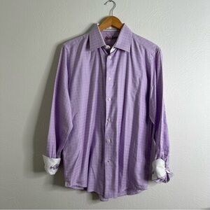 Robert Graham Mens Purple White Checked Button Down Embroidered Shirt M